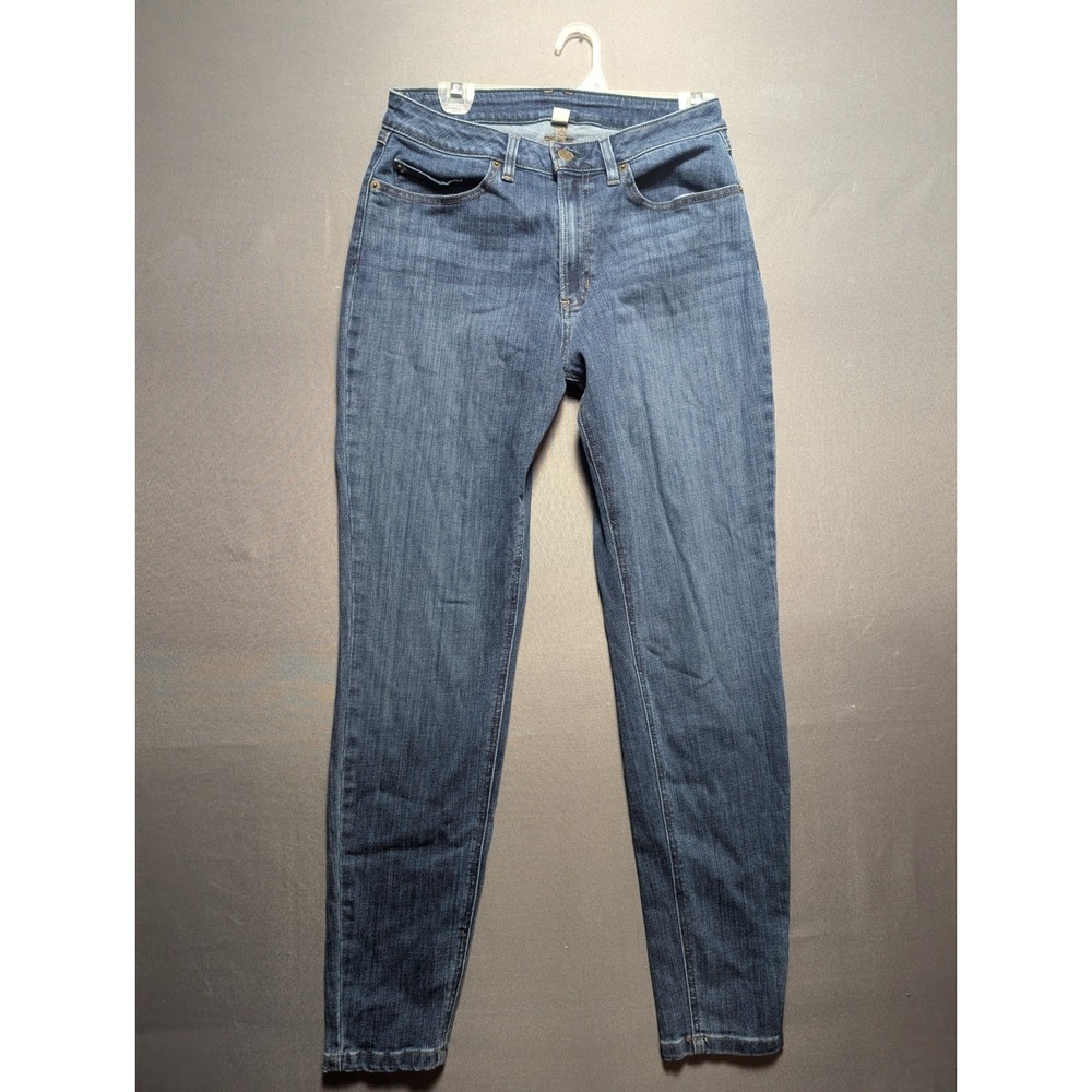 LL Bean Jeans Womens 10R Blue Whiskered Denim Skinny Leg Medium Wash 29x30.5